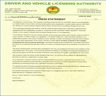 DVLA PRESS STATEMENT
