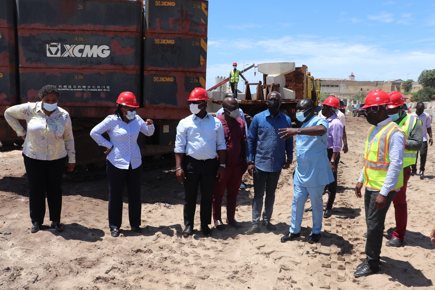 Minister for transport visits construction site of the james town fishing habour