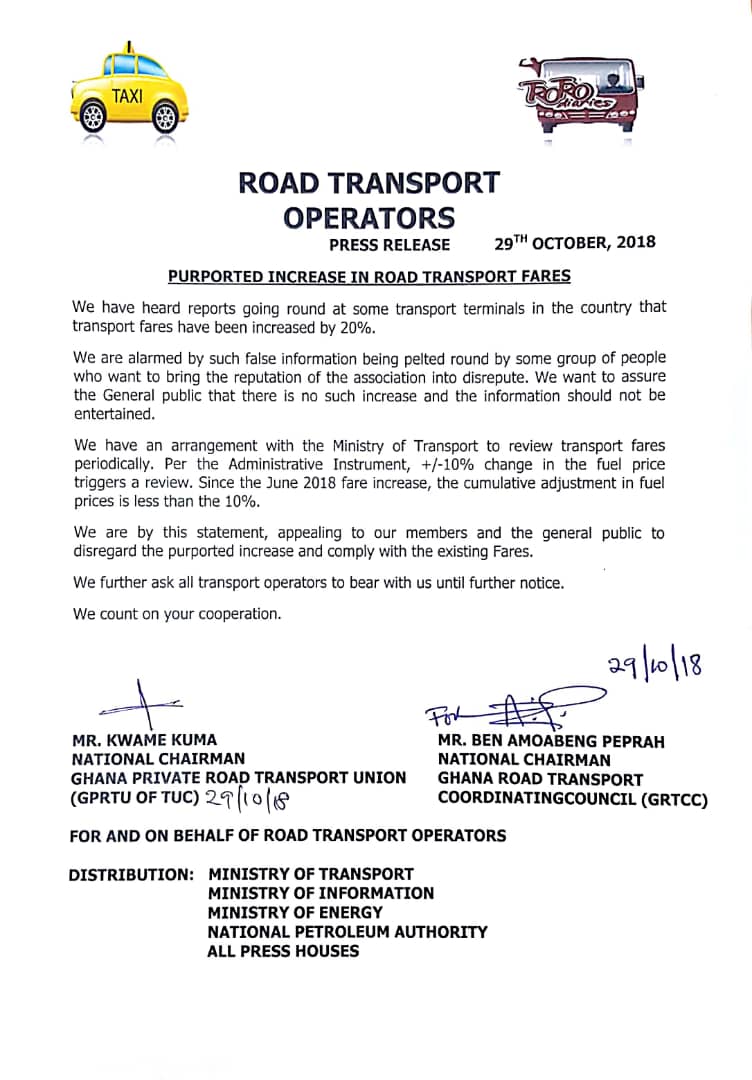 NO INCREMENT IN ROAD TRANSPORT FARES -Transport Unions Declare